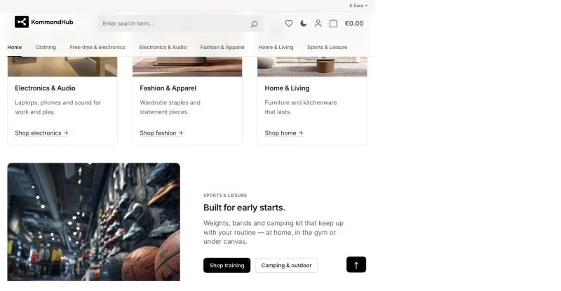 Styled Shopping Experiences blocks: category cards and an image-text section.
